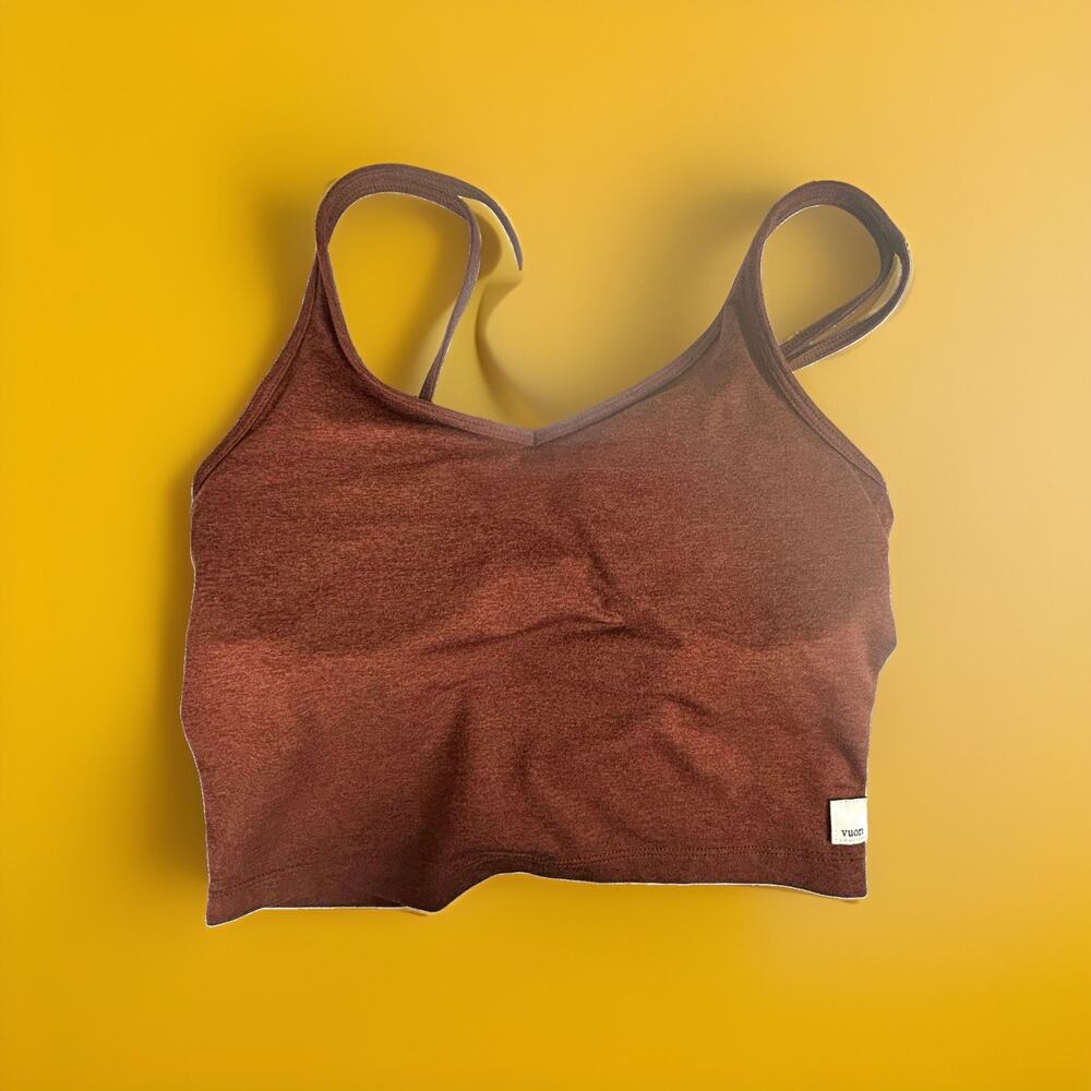Vuori Halo Performance Crop Tank Small Brown DreamKnit Strappy Built-In Bra